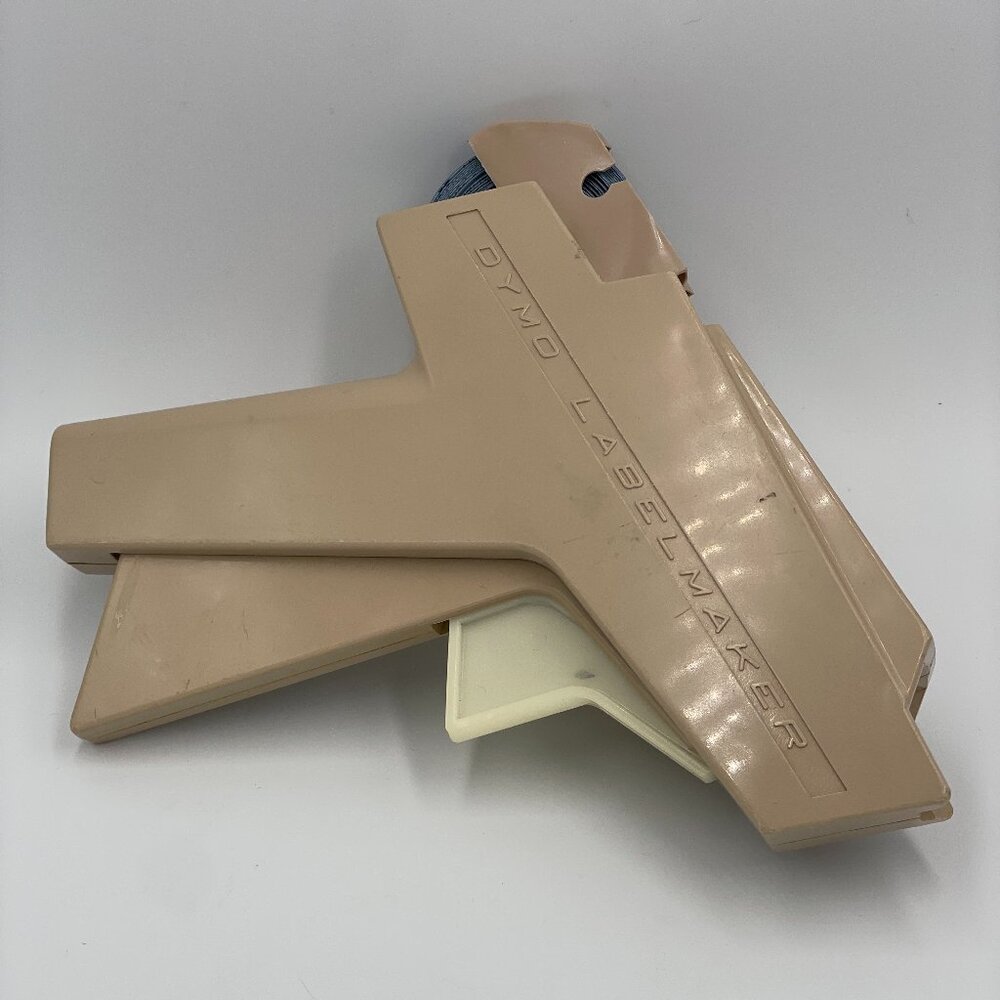 Vintage DYMO Label Maker Beige Tan With Partial Blue Roll Tape